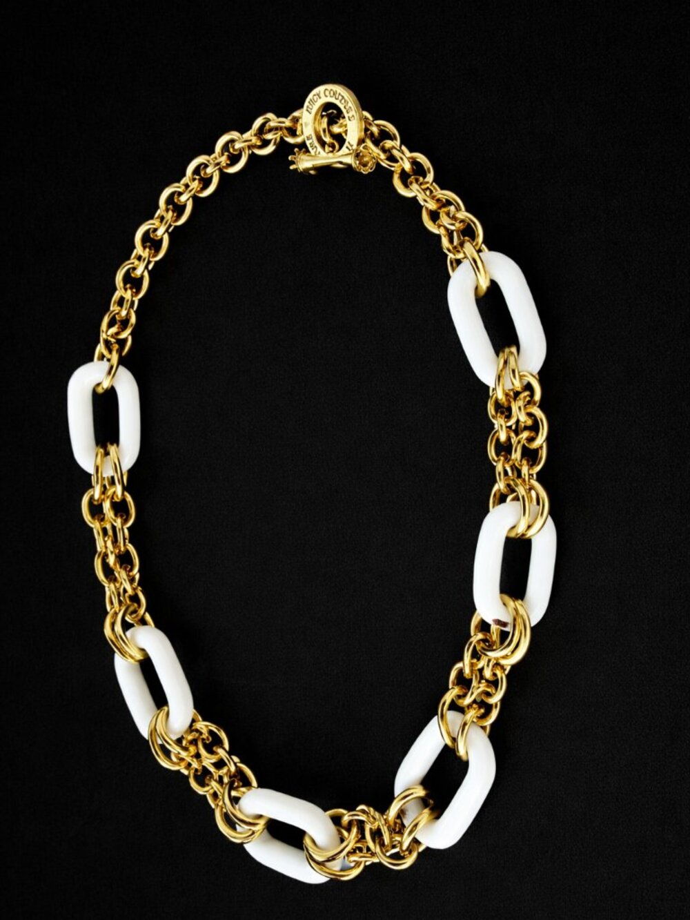Juicy Couture Y2K Style Chunky Gold Tone White Resin Link Necklace 30"
